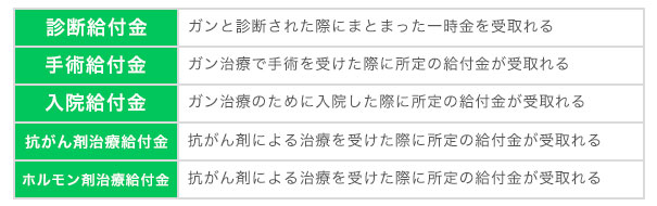 ■一般的なガン保険のおもな保障内容