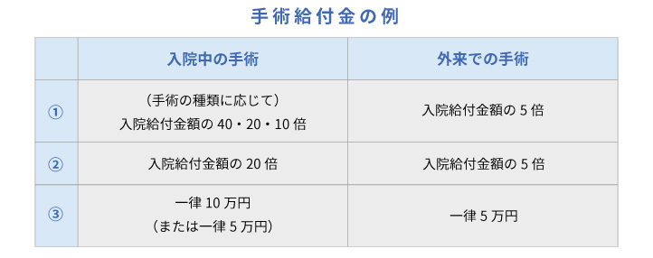 手術給付金の例