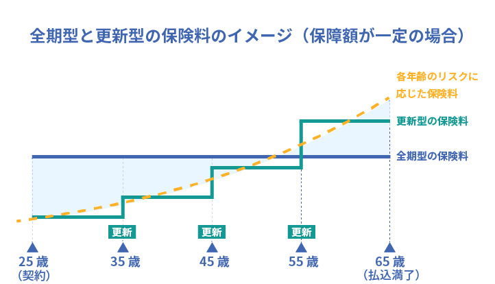 全期タイプと更新タイプの保険料のイメージ