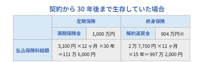 契約から30年後まで生存していた場合のイメージ図