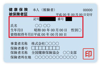 カード型の健康保険証の表面