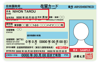 在留カード表面のコピー