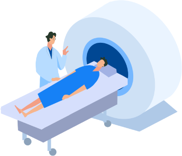 MRI検査を受ける患者と医師のイラスト