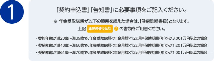 1. 「契約申込書」「告知書」に必要事項をご記入ください。
