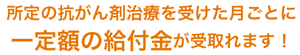 所定のガン治療を受けた月ごとに一定額の給付金が受取れます！