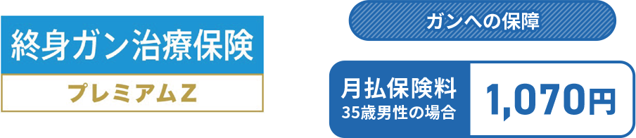 終身ガン治療保険 プレミアムZ ガンへの保障 月払保険料35歳男性の場合1,070円