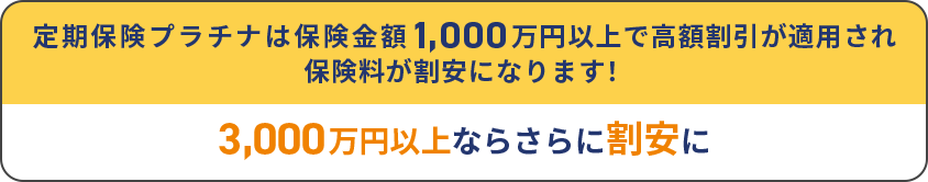 定期保険プラチナは保険金額1,000万円以上で高額割引が適用され保険料が割安になります！3,000万円以上ならさらに割安に